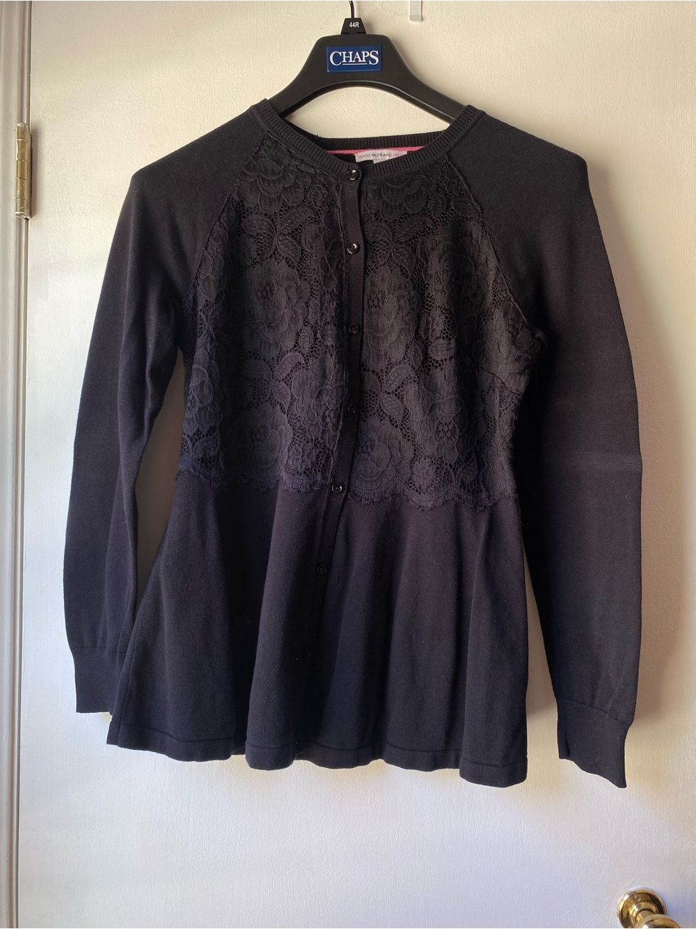 Isaac Mizrahi Black Lace-Front Button Cardigan